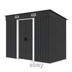 4X8FT Metal Garden Shed Pent Roof Free Foundation Base Storage House Anthracite
