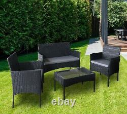 4pcs Rattan Outdoor Garden Furniture Sofa Set Table & Chairs (Roger Black)