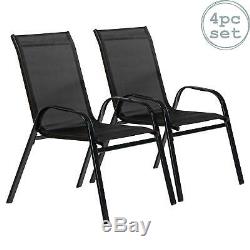 4x Texteline Canvas Garden Chair Outdoor Patio Coffee Bistro Furniture Black