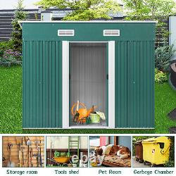 4x6 FT Metal Garden Shed Pent Roof With Free Foundation Base Tools Storage House