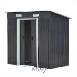 4x6 ft Black Flat Garden Tool Storage Outdoor Galvanized Steel Tool Shed 2-Doors
