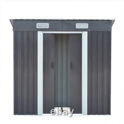 4x6 ft Black Flat Garden Tool Storage Outdoor Galvanized Steel Tool Shed 2-Doors