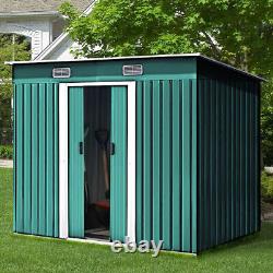 4x8FT Green Metal Garden Shed Storage Sheds Heavy Duty With Free Base Foundation