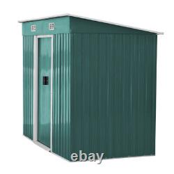 4x8ft Green Metal Steel Garden Shed Pent Roof Outdoor Storage Toolshed with Base