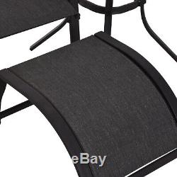 5 Pc Sun Lounger Set Chair Foot Rest Table Adjustable Garden Recliner Patio