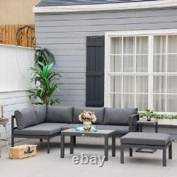5-Piece Corner Garden Furniture Set with 2 Tables, Grey Aluminium Frame