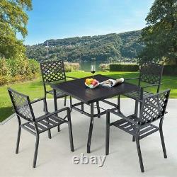 5 Pieces Outdoor Dining Sets Metal Garden Table And Chairs With 94cm Umbrella Hole