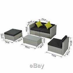 5 Pieces Rattan Sofa Set Wicker Sectional Furniture Cushion Grey Garden