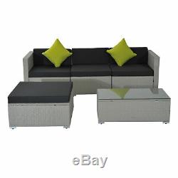 5 Pieces Rattan Sofa Set Wicker Sectional Furniture Cushion Grey Garden