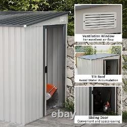 5 x 7FT Lean to Metal Garden Shed with Foundation Sliding Doors 2 Vents White