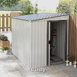 5 x 7FT Lean to Metal Garden Shed with Foundation Sliding Doors 2 Vents White
