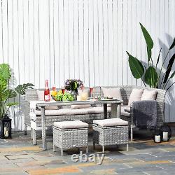 5Pcs Rattan Dining Set with Sofa, Coffee Table Footstool Garden Furniture
