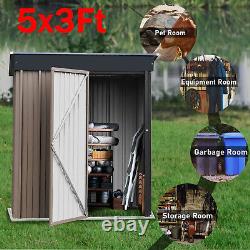 5X3 Metal Garden Shed Flat Roof Outdoor Garden Tool Storage House Heavy Duty uk