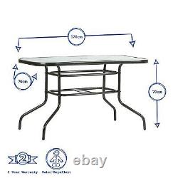 5pc Garden Furniture Set Glass Top Outdoor Bistro Table Chair 120x70cm Black