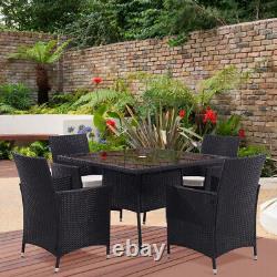 5pcs Garden Patio Rattan Table Chairs Set with Seat Cushion Outdoor Furniture