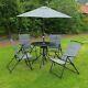 6 Piece Grey Garden Outdoor Summer Patio Furniture Table Chairs Parasol Set Wido