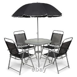 6 Piece Garden Furniture Set Dining Table 4 Chairs Seats With Parasol Patio Set