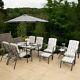 6 Seater Garden Furniture Set Dining Patio Grey Reclining Chairs Table Outdoor