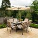 6 Seater Patio Furniture Set Metal Outdoor Garden Table Chairs Beige By Hectare