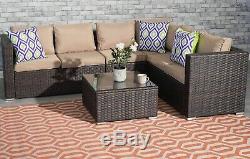 6 Seater Rattan Garden Corner Sofa Set Table Outdoor Patio Furniture Set Brown