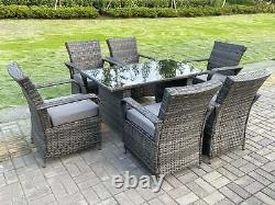 6 Seater Rattan Garden Furniture Oblong Rectangular Dining Set Table And Chair