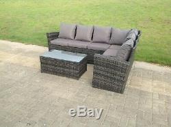 6 Seater rattan corner sofa set coffee table outdoor garden furniture mixed grey