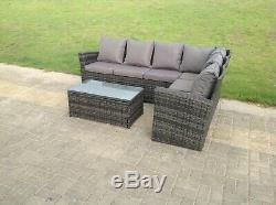 6 Seater rattan corner sofa set coffee table outdoor garden furniture mixed grey