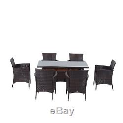 6 Seats Outdoor Rattan Dining Set Garden Patio Furniture Conservatory Brown New