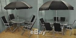 6 and 8 Piece Metal Garden Patio Furniture Set with Folding Chairs and Parasol