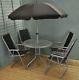 6 And 8 Piece Metal Garden Patio Furniture Set With Folding Chairs And Parasol