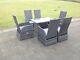 6 Seater Oblong Reclining Rattan Dining Set Outdoor Garden Furniture Mixed Grey