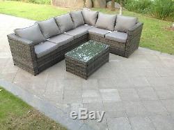 6 seater rattan corner sofa oblong coffee table outdoor garden furniture in grey