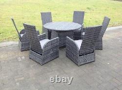 6 seater round reclining rattan dining set outdoor garden furniture mixed grey