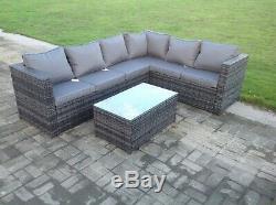 6 seater wicker rattan corner sofa set table outdoor garden furniture patio grey