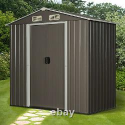 6 x 4 ft Corrugated Metal Garden Storage Shed with Sliding Door Sloped Roof Grey