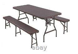 6FT Folding Table Trestle Bench Camping Picnic BBQ Party Garden Heavy Duty Set
