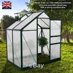 6X4FT Greenhouse Aluminium Polycarbonte Garden with Metal Base UV Safe Twin Wall