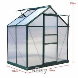 6X4FT Greenhouse Aluminium Polycarbonte Garden with Metal Base UV Safe Twin Wall