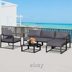 6pcs Garden Sectional Sofa Set Aluminum Frame Coffee Table Footstool with Cushions