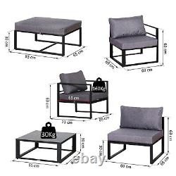 6pcs Garden Sectional Sofa Set Aluminum Frame Coffee Table Footstool with Cushions