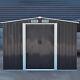 6x8ft Dark Grey Garden Shed Metal Galvanized Outdoor Storage Toolshed With Base