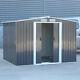 6x8ft Metal Garden Shed Dark Grey Apex Roof Outdoor Storage Toolshed With Base