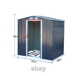 6x8ft Metal Garden Shed Dark Grey Apex Roof Outdoor Storage Toolshed with Base