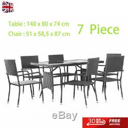 7 Piece Outdoor Dining Set Poly Rattan Garden Patio Table Chair Furniture Black