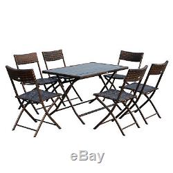 7 Pieces Dining Set Rattan Furniture Foldable Patio Steel Brown Garden