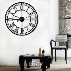 78cm Large Black Roman Numerals Metal Wall Clock Skeleton Iron Garden Outdoor