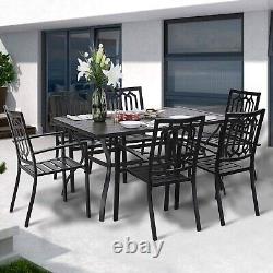 7PCS Garden Dining Set Outdoor Furniture Stackable Chairs Table for 6-8 Person