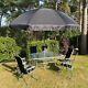8 Piece Metal Rectangle Garden Patio Furniture Set Outdoor With Chairs & Parasol