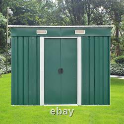 8 X 4FT Garden Shed Metal Pent Roof Outdoor Tool Storage With Free Base Green