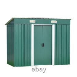 8 X 4FT Garden Shed Metal Pent Roof Outdoor Tool Storage With Free Base Green